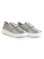 Women Grey Embellished Height Enhancer Lace Up Sneaker Shoes|Platform Casual Shoe|Evening Party Shoe|Anti Skid Sole