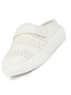 Women White Perforated Height Enhancer Adjustable Strap Back Open Mules|Comfort Slip On Shoes|Casual Shoes with Memory Cushioned Insole