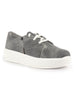 Women Grey Denim Canvas Casual Platform Sneakers|Comfortable Chunky Lace Up Breathable Shoes|Slip Resistant Sole