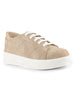 Women Beige Denim Canvas Lace Up Platform Sneakers|Classic Height Enhancer Casual Shoes for Travel and Outdoor|Cushioned Insole