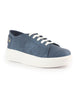Women Blue Denim Canvas Lace Up Platform Sneakers|Classic Height Enhancer Casual Shoes for Travel and Outdoor|Cushioned Insole