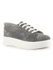 Women Grey Denim Canvas Lace Up Platform Sneakers|Classic Height Enhancer Casual Shoes for Travel and Outdoor|Cushioned Insole