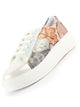 Women White/Beige Glossy Floral Print Lace Up Party Sneakers|Platform Height Enhancer Casual Shoes|Memory Cushion Insole