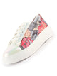 Women White/Grey Glossy Floral Print Lace Up Party Sneakers|Platform Height Enhancer Casual Shoes|Memory Cushion Insole