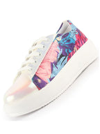 Women White/ Pink Glossy Floral Print Lace Up Party Sneakers|Platform Height Enhancer Casual Shoes|Memory Cushion Insole