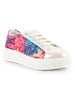 Women White/ Pink Glossy Floral Print Lace Up Party Sneakers|Platform Height Enhancer Casual Shoes|Memory Cushion Insole