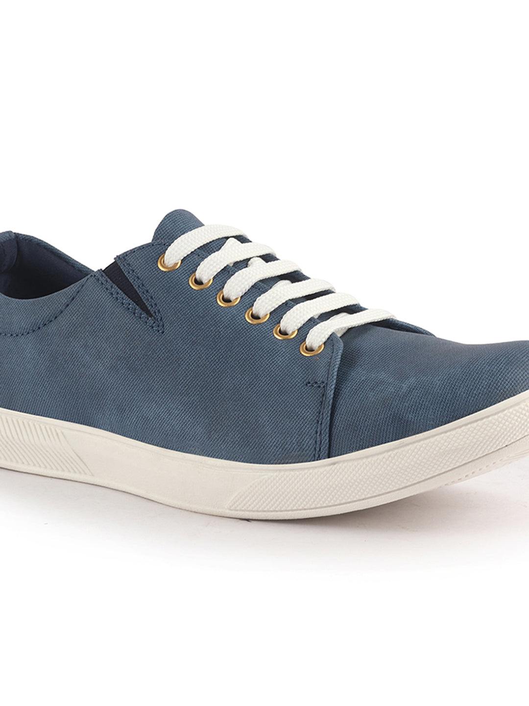 Men Blue Denim Casual Classic Lace Up Sneaker | Low Top Canvas Shoes with Adjustable Elastic | Lightweight with Cushioned Insole