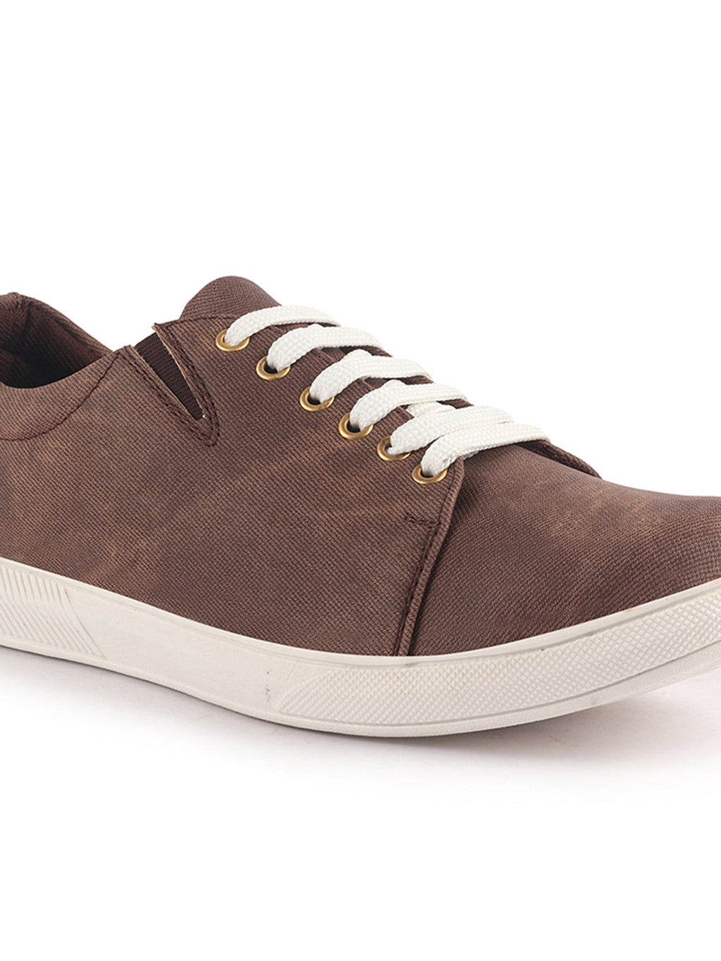 Men Brown Denim Casual Classic Lace Up Sneaker | Low Top Canvas Shoes with Adjustable Elastic | Lightweight with Cushioned Insole