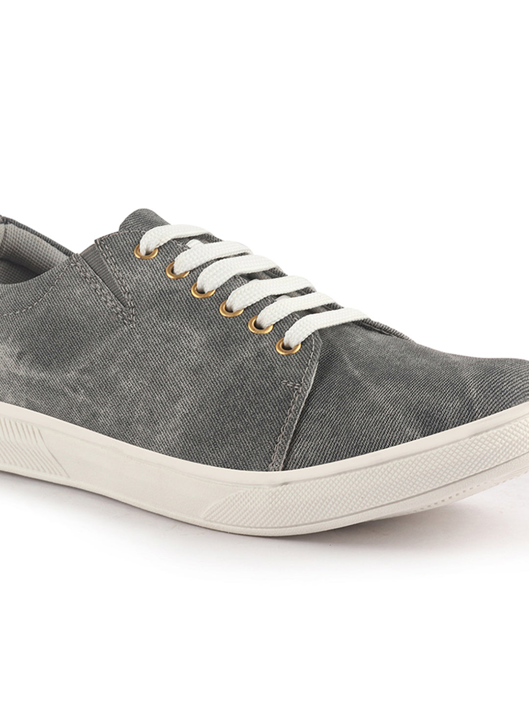 Men Grey Denim Casual Classic Lace Up Sneaker | Low Top Canvas Shoes with Adjustable Elastic | Lightweight with Cushioned Insole
