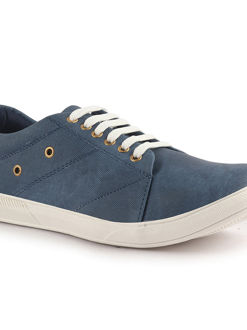 Men Blue Denim Stitched Classic Lace Up Sneaker | Low Top Canvas Shoes with Anti Skid TPR Sole | Memory Cushioned Insole