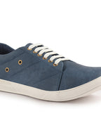 Men Blue Denim Stitched Classic Lace Up Sneaker | Low Top Canvas Shoes with Anti Skid TPR Sole | Memory Cushioned Insole