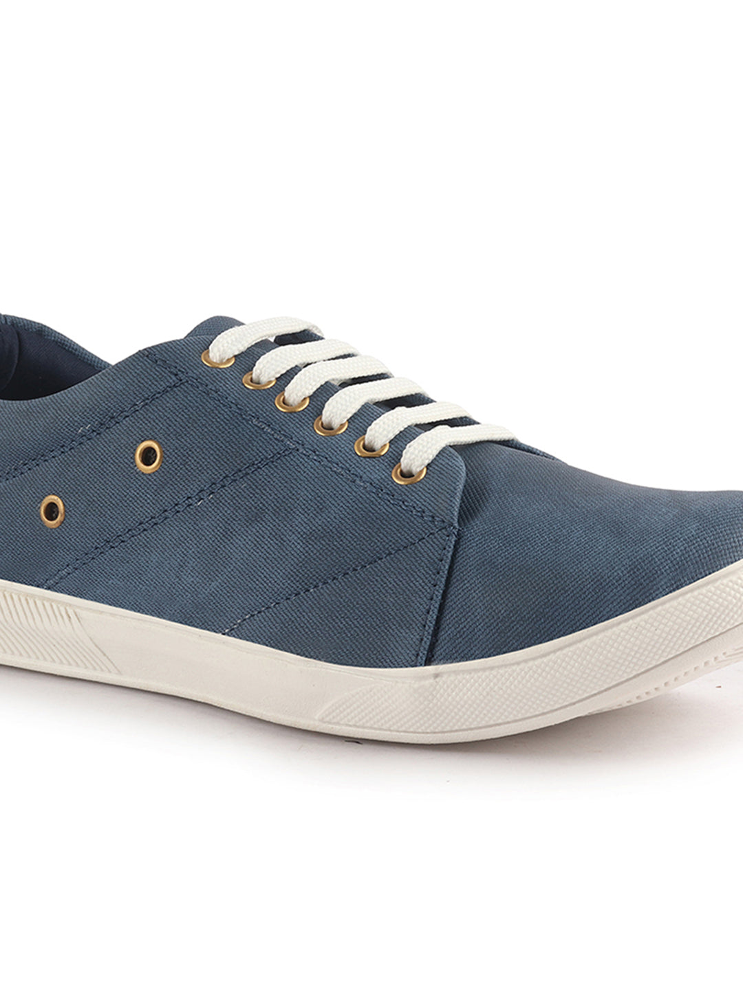 Men Blue Denim Stitched Classic Lace Up Sneaker | Low Top Canvas Shoes with Anti Skid TPR Sole | Memory Cushioned Insole