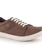 Men Brown Denim Stitched Classic Lace Up Sneaker | Low Top Canvas Shoes with Anti Skid TPR Sole | Memory Cushioned Insole