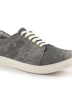Men Grey Denim Stitched Classic Lace Up Sneaker | Low Top Canvas Shoes with Anti Skid TPR Sole | Memory Cushioned Insole