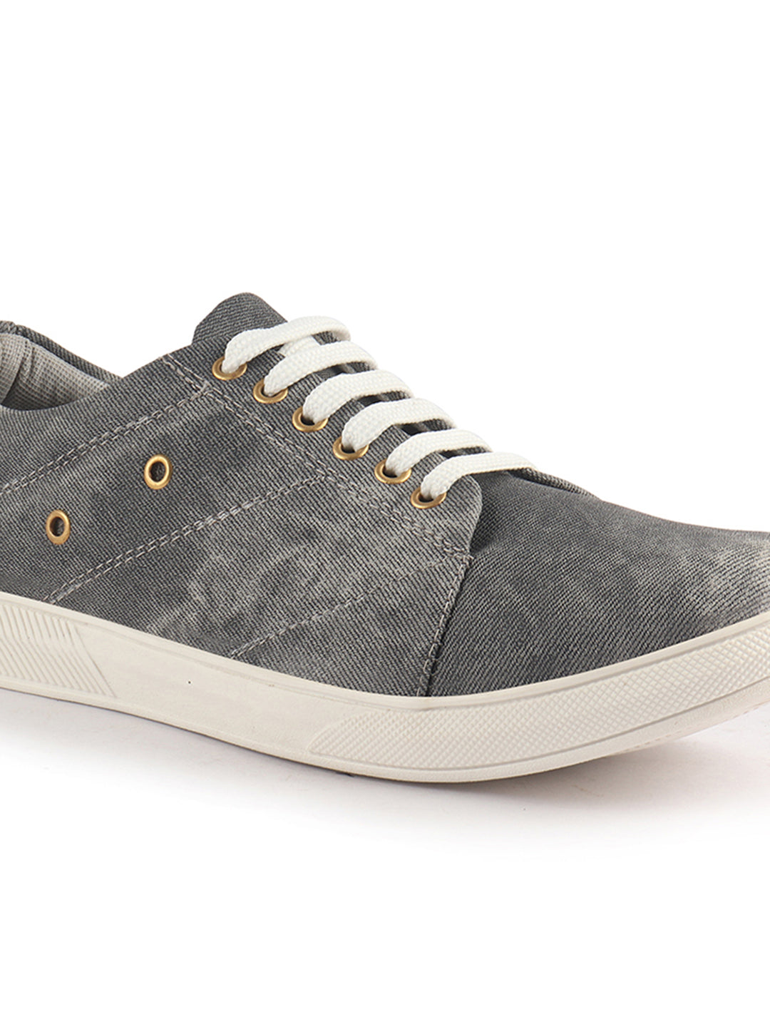 Men Grey Denim Stitched Classic Lace Up Sneaker | Low Top Canvas Shoes with Anti Skid TPR Sole | Memory Cushioned Insole