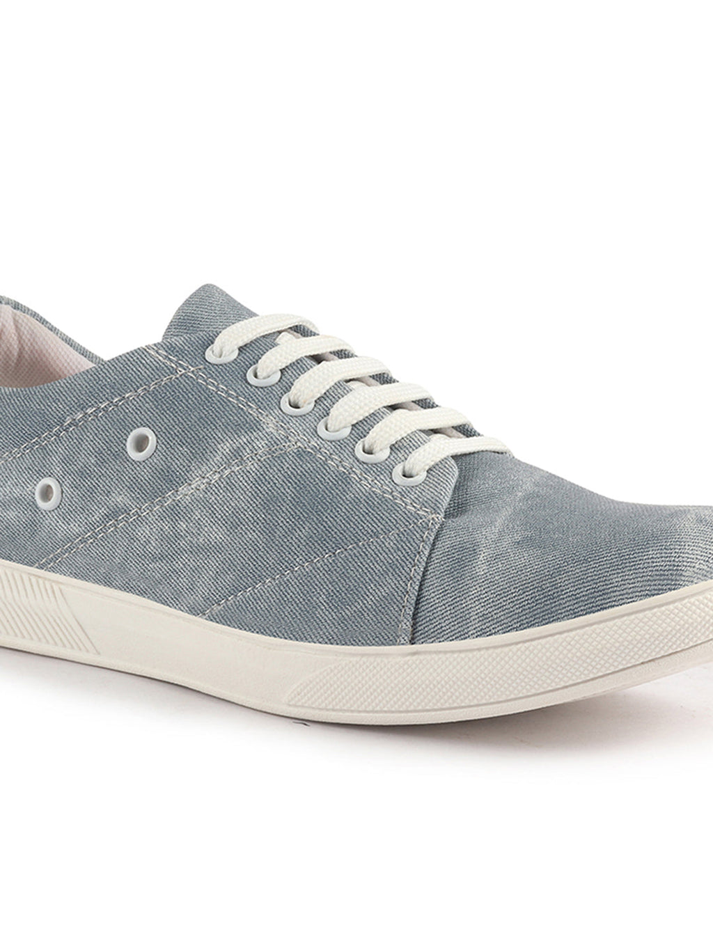 Men Sky Blue Denim Stitched Classic Lace Up Sneaker | Low Top Canvas Shoes with Anti Skid TPR Sole | Memory Cushioned Insole