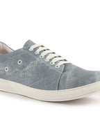 Men Sky Blue Denim Stitched Classic Lace Up Sneaker | Low Top Canvas Shoes with Anti Skid TPR Sole | Memory Cushioned Insole
