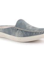 Men Sky Blue Denim Stitched Back Open Casual Loafers | Mocassin Slip On Shoes with TPR Sole | Lightweight Pull On Shoe with Comfort