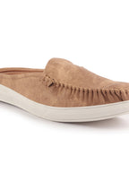Men Tan Denim Stitched Back Open Casual Loafers | Mocassin Slip On Shoes with TPR Sole | Lightweight Pull On Shoe with Comfort
