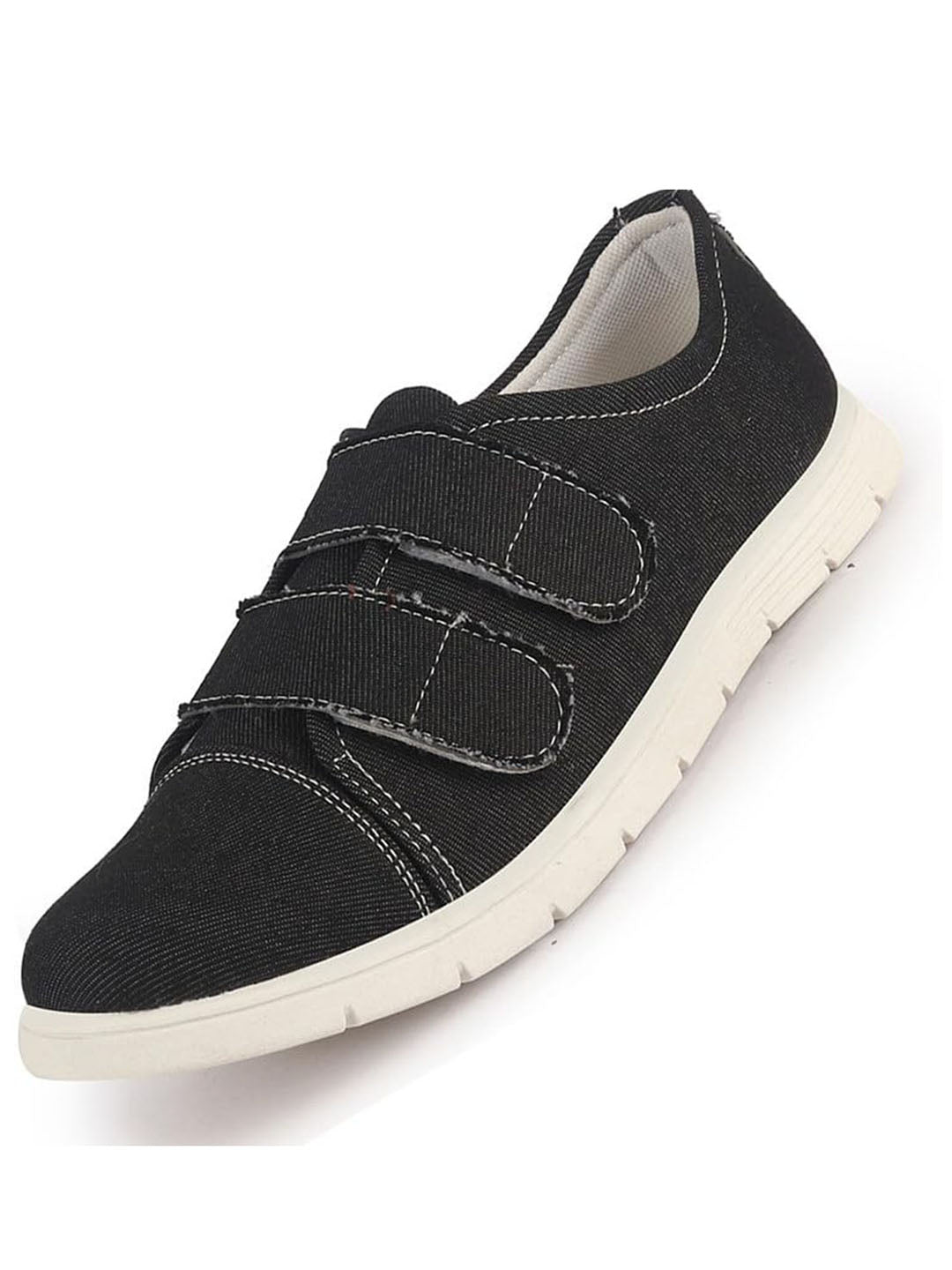 Men Black Casual Canvas/Fabric Slip On Shoes with Dual Strap Closure | Lightweight Comfort Insole Loafers | Anti Skid TPR Sole