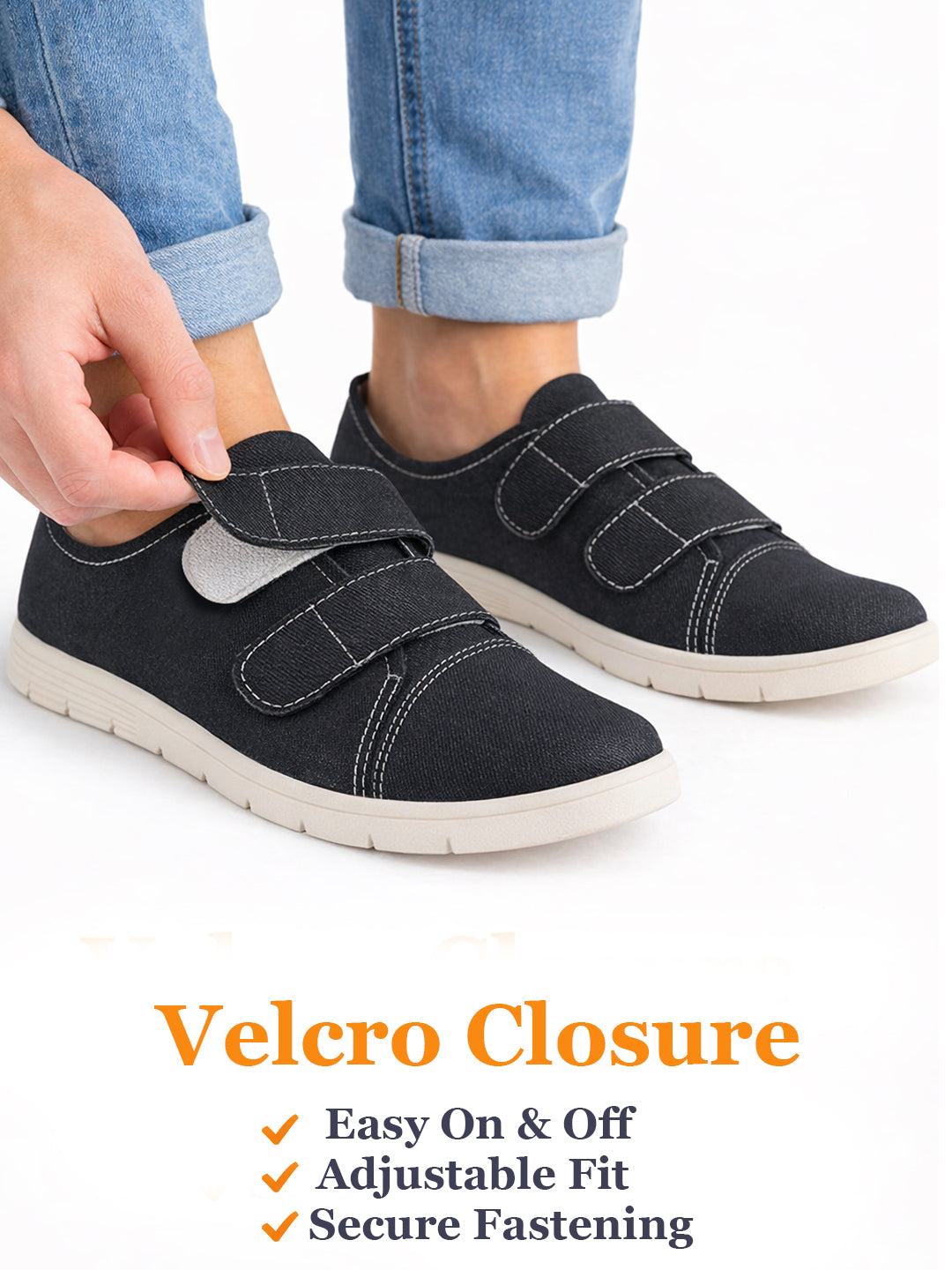 Men Black Casual Canvas/Fabric Slip On Shoes with Dual Strap Closure | Lightweight Comfort Insole Loafers | Anti Skid TPR Sole