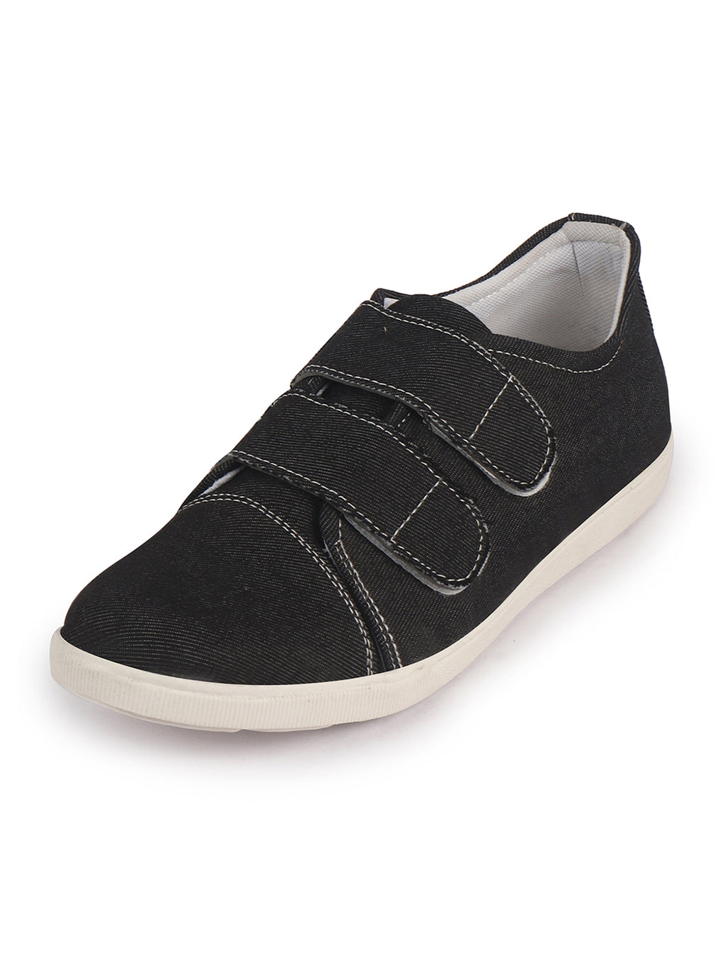 Men Black Casual Canvas/Fabric Slip On Shoes with Dual Strap Closure | Lightweight Comfort Insole Loafers | Anti Skid TPR Sole