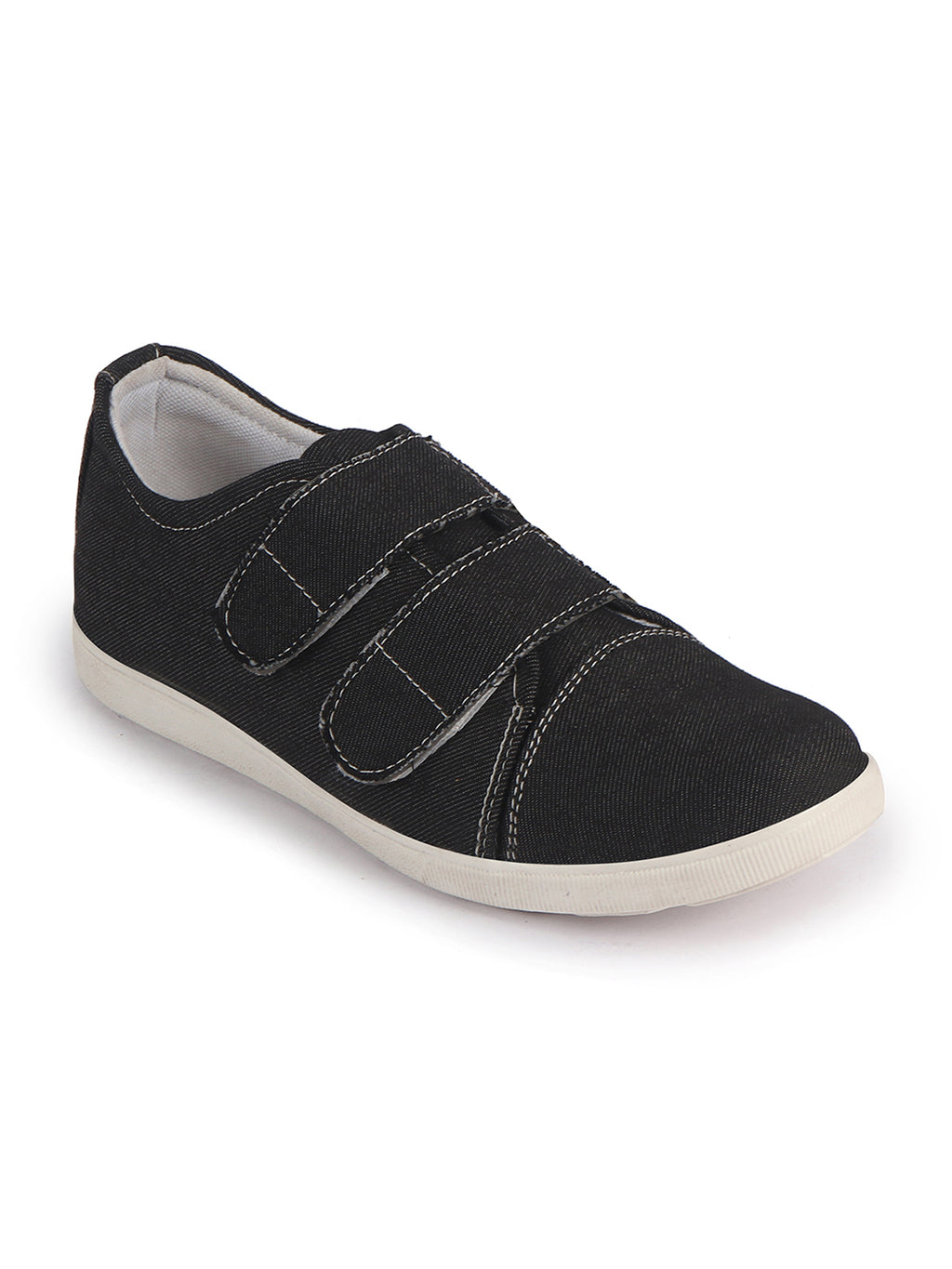 Men Black Casual Canvas/Fabric Slip On Shoes with Dual Strap Closure | Lightweight Comfort Insole Loafers | Anti Skid TPR Sole
