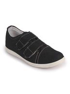 Men Black Casual Canvas/Fabric Slip On Shoes with Dual Strap Closure | Lightweight Comfort Insole Loafers | Anti Skid TPR Sole