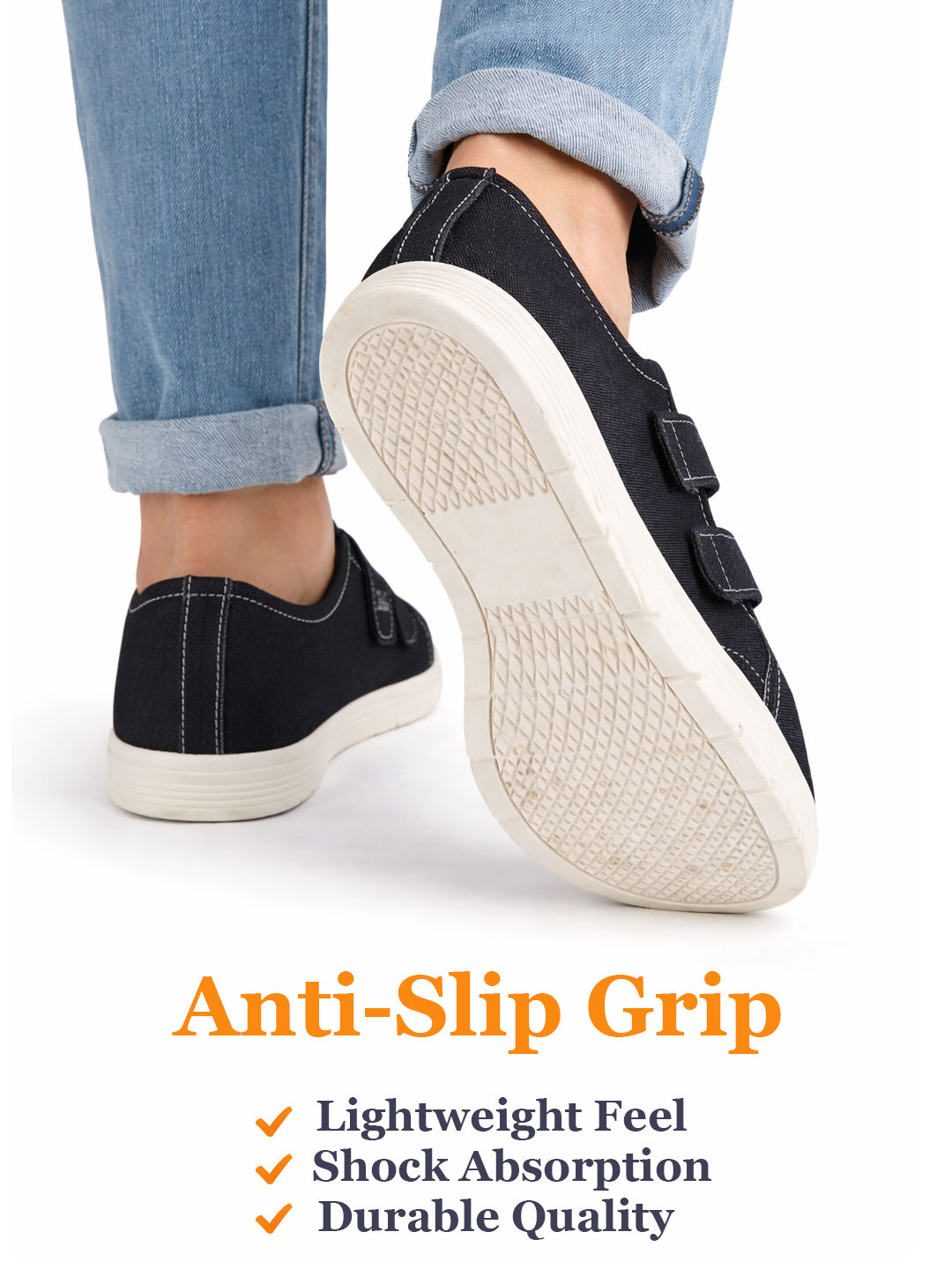 Men Black Casual Canvas/Fabric Slip On Shoes with Dual Strap Closure | Lightweight Comfort Insole Loafers | Anti Skid TPR Sole