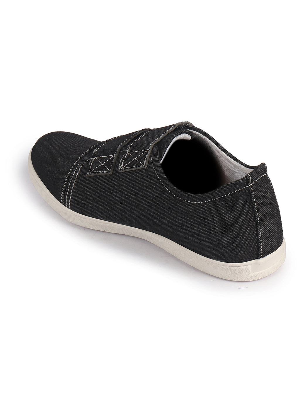 Men Black Casual Canvas/Fabric Slip On Shoes with Dual Strap Closure | Lightweight Comfort Insole Loafers | Anti Skid TPR Sole