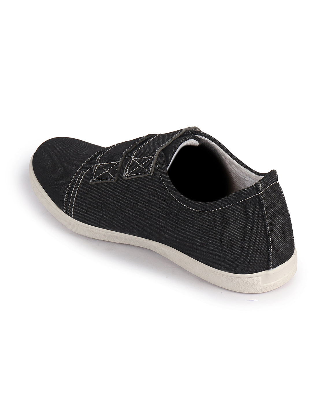 Men Black Casual Canvas/Fabric Slip On Shoes with Dual Strap Closure | Lightweight Comfort Insole Loafers | Anti Skid TPR Sole