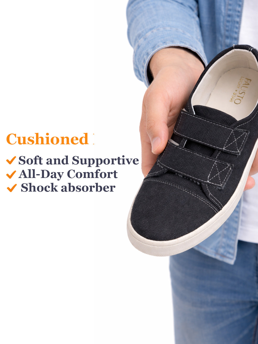 Men Black Casual Canvas/Fabric Slip On Shoes with Dual Strap Closure | Lightweight Comfort Insole Loafers | Anti Skid TPR Sole