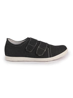 Men Black Casual Canvas/Fabric Slip On Shoes with Dual Strap Closure | Lightweight Comfort Insole Loafers | Anti Skid TPR Sole