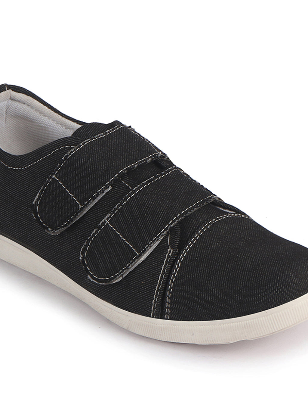 Men Black Casual Canvas/Fabric Slip On Shoes with Dual Strap Closure | Lightweight Comfort Insole Loafers | Anti Skid TPR Sole