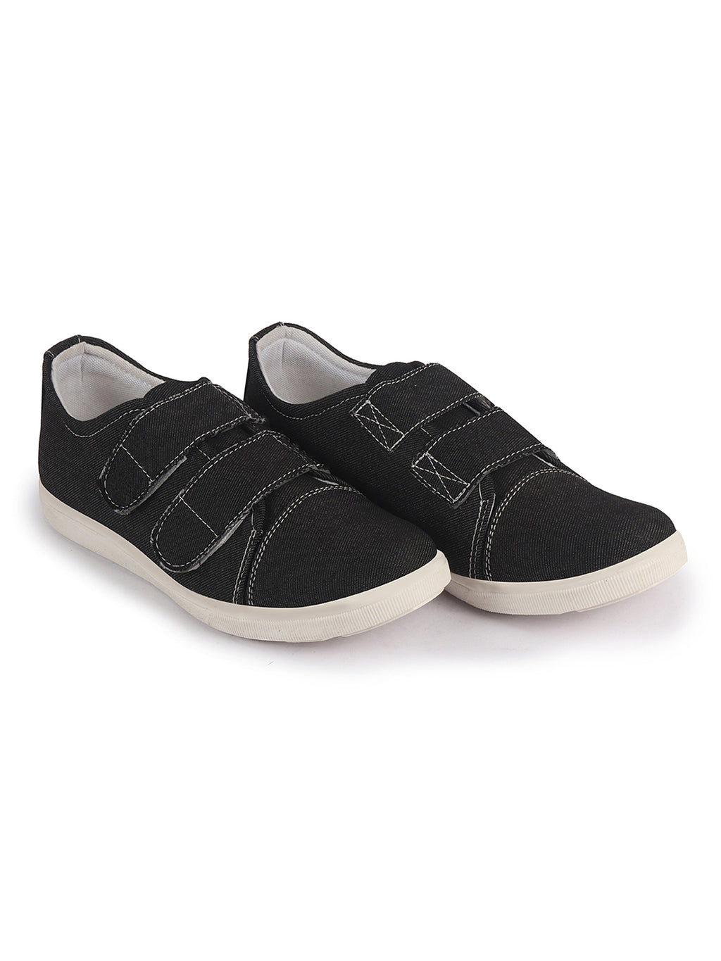Men Black Casual Canvas/Fabric Slip On Shoes with Dual Strap Closure | Lightweight Comfort Insole Loafers | Anti Skid TPR Sole