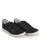 Men Black Casual Canvas/Fabric Slip On Shoes with Dual Strap Closure | Lightweight Comfort Insole Loafers | Anti Skid TPR Sole