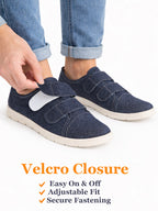 Men Blue Casual Canvas/Fabric Slip On Shoes with Dual Strap Closure | Lightweight Comfort Insole Loafers | Anti Skid TPR Sole