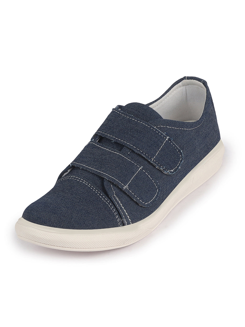 Men Blue Casual Canvas/Fabric Slip On Shoes with Dual Strap Closure | Lightweight Comfort Insole Loafers | Anti Skid TPR Sole