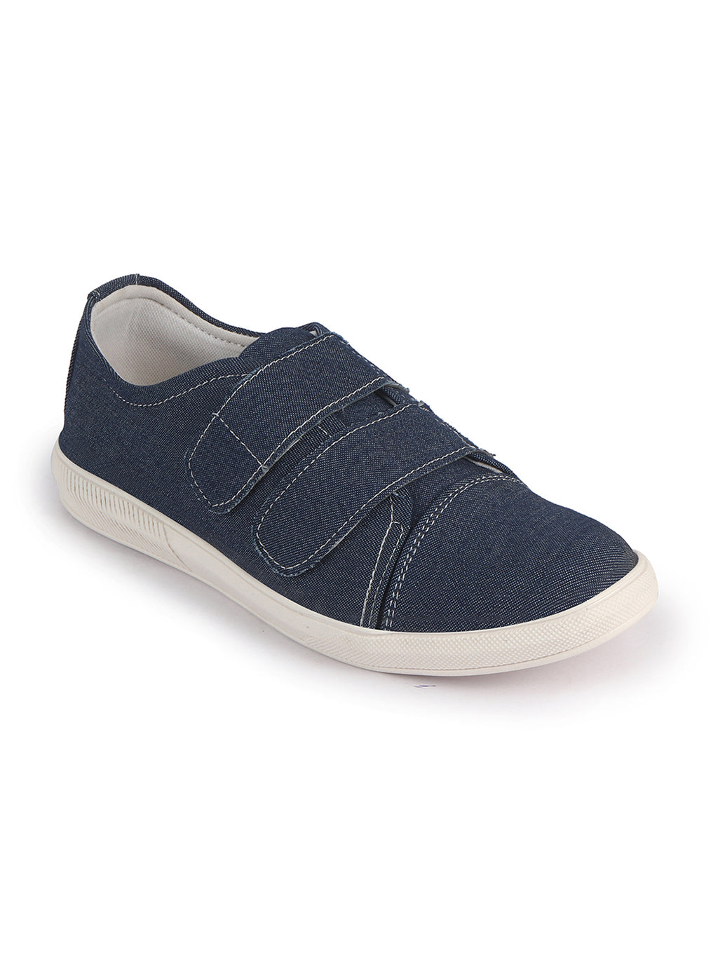 Men Blue Casual Canvas/Fabric Slip On Shoes with Dual Strap Closure | Lightweight Comfort Insole Loafers | Anti Skid TPR Sole