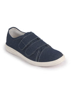 Men Blue Casual Canvas/Fabric Slip On Shoes with Dual Strap Closure | Lightweight Comfort Insole Loafers | Anti Skid TPR Sole