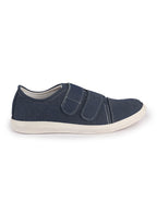Men Blue Casual Canvas/Fabric Slip On Shoes with Dual Strap Closure | Lightweight Comfort Insole Loafers | Anti Skid TPR Sole