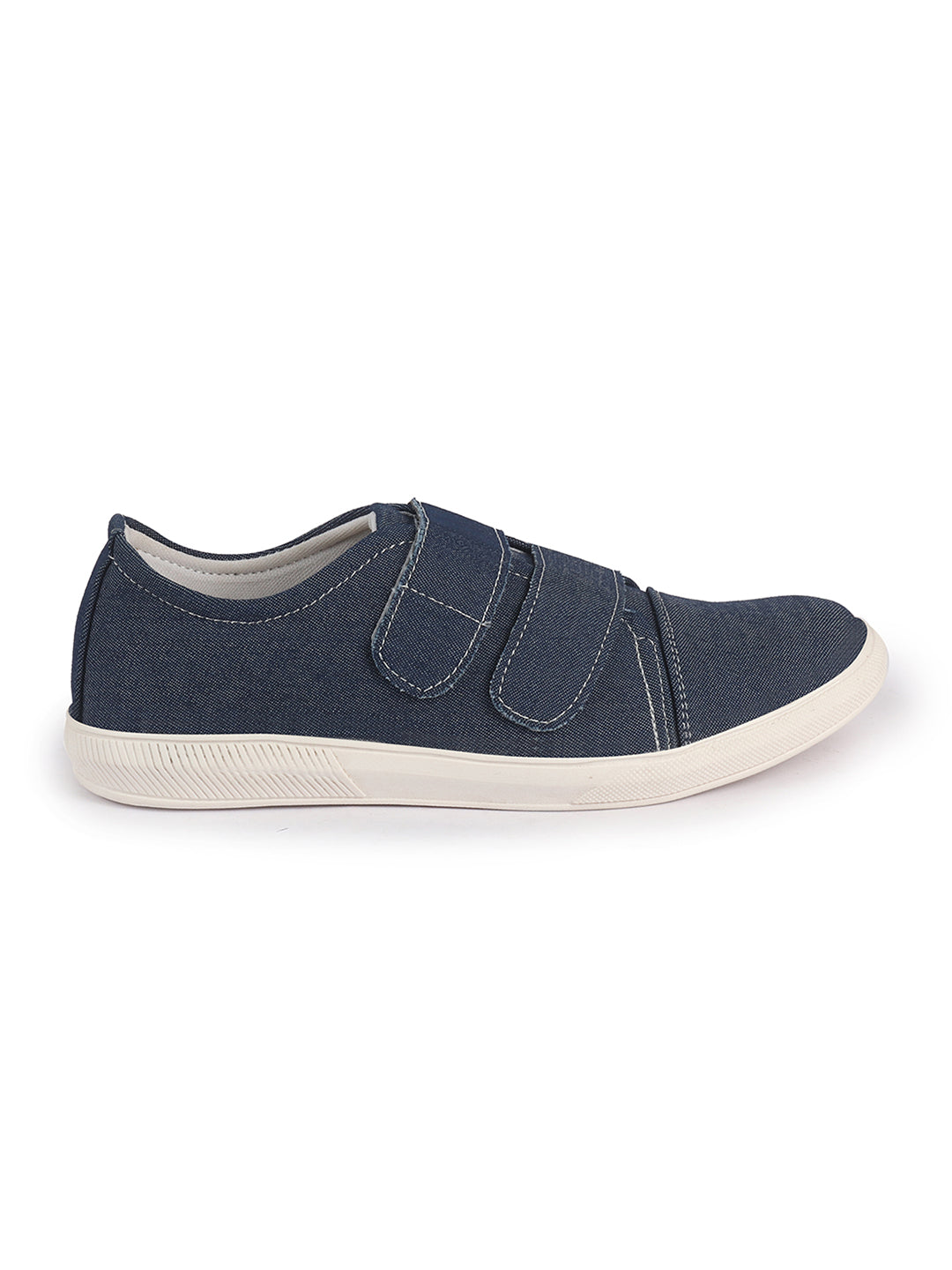 Men Blue Casual Canvas/Fabric Slip On Shoes with Dual Strap Closure | Lightweight Comfort Insole Loafers | Anti Skid TPR Sole