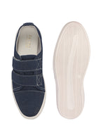 Men Blue Casual Canvas/Fabric Slip On Shoes with Dual Strap Closure | Lightweight Comfort Insole Loafers | Anti Skid TPR Sole