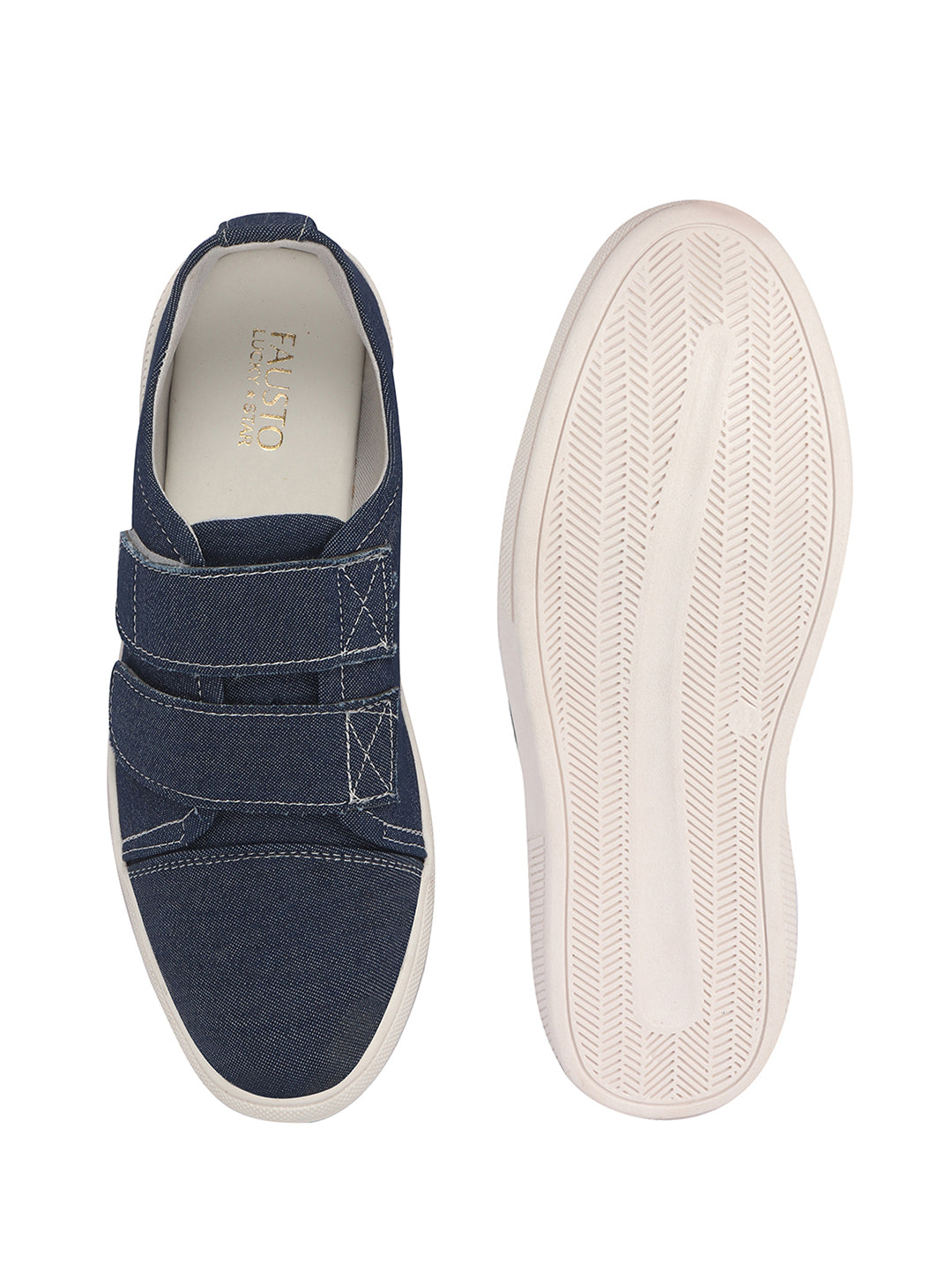 Men Blue Casual Canvas/Fabric Slip On Shoes with Dual Strap Closure | Lightweight Comfort Insole Loafers | Anti Skid TPR Sole