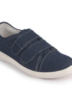 Men Blue Casual Canvas/Fabric Slip On Shoes with Dual Strap Closure | Lightweight Comfort Insole Loafers | Anti Skid TPR Sole