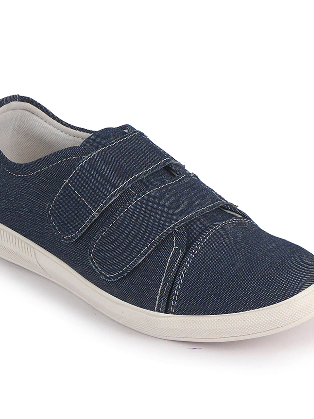 Men Blue Casual Canvas/Fabric Slip On Shoes with Dual Strap Closure | Lightweight Comfort Insole Loafers | Anti Skid TPR Sole