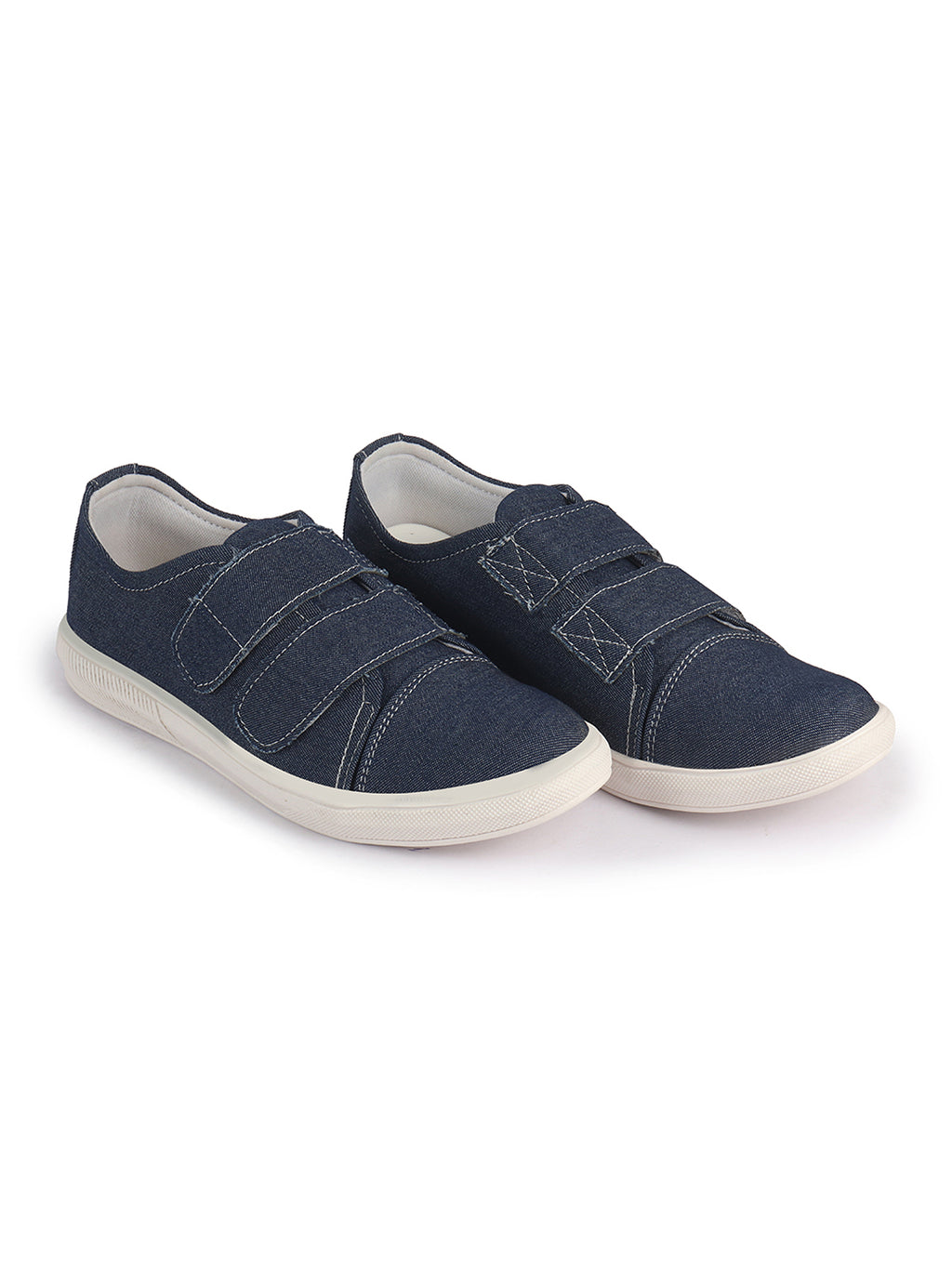Men Blue Casual Canvas/Fabric Slip On Shoes with Dual Strap Closure | Lightweight Comfort Insole Loafers | Anti Skid TPR Sole