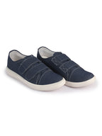 Men Blue Casual Canvas/Fabric Slip On Shoes with Dual Strap Closure | Lightweight Comfort Insole Loafers | Anti Skid TPR Sole