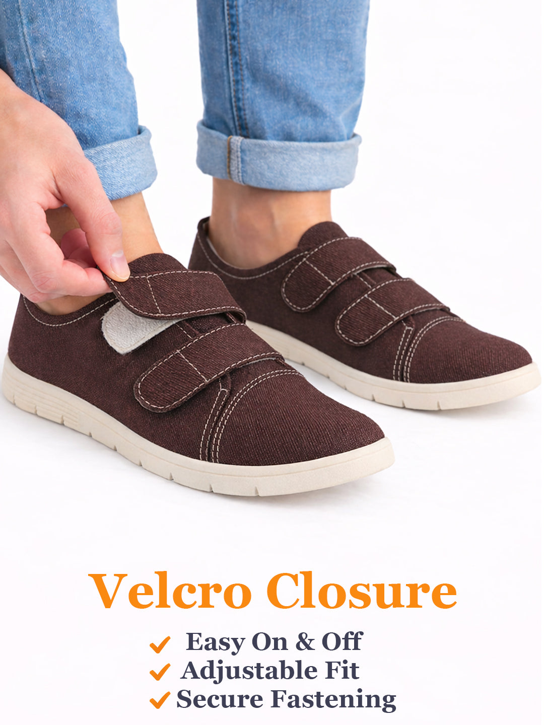 Men Brown Casual Canvas/Fabric Slip On Shoes with Dual Strap Closure | Lightweight Comfort Insole Loafers | Anti Skid TPR Sole