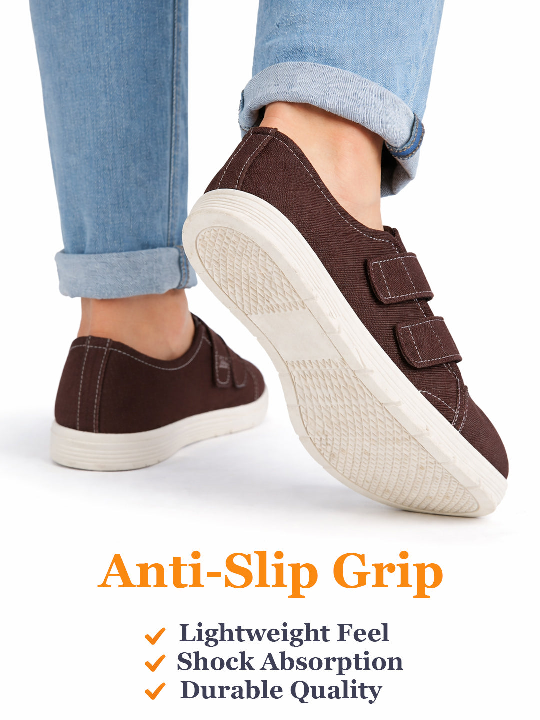 Men Brown Casual Canvas/Fabric Slip On Shoes with Dual Strap Closure | Lightweight Comfort Insole Loafers | Anti Skid TPR Sole